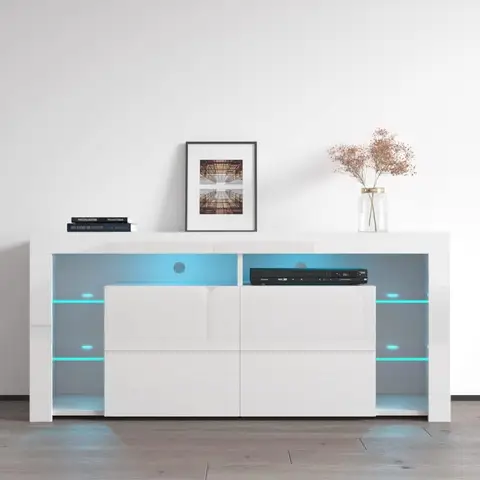 Meble Furniture Minelli 61" TV Stand with LED Light System -Modern TV Stand with Storage Cabinets - LED TV Stand for Living Room