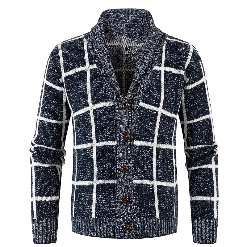 

Autumn and winter cardigan checkered slim button casual men's sweater cardigan