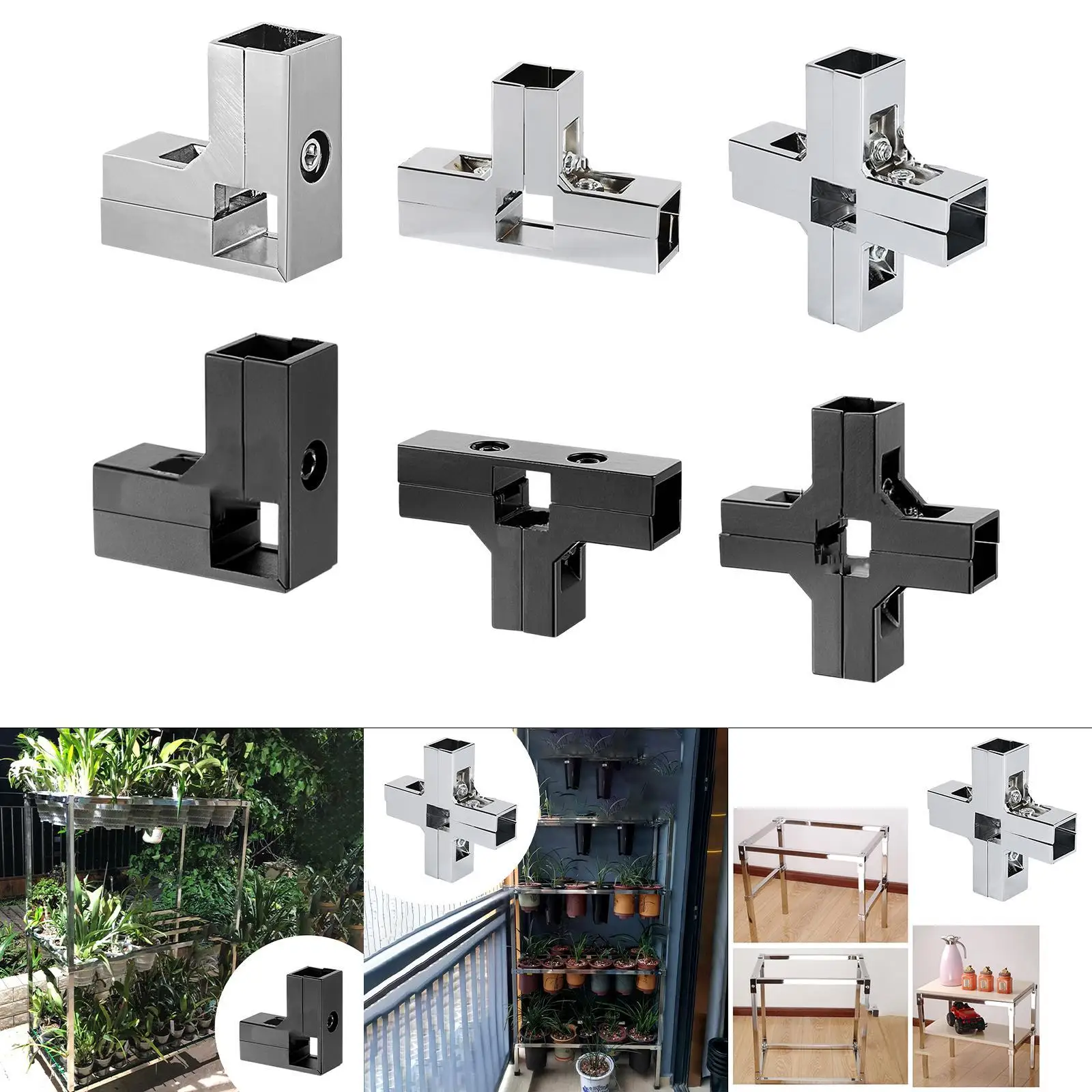 Heavy Duty Square Tube Connector Aluminum Alloy Fitting for 25mm 1 Inch Frame Shelf Guardrail Exhibition Stand