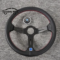 Universal 14inch 350mm Deep Corn 70mm Auto Racing Drifting Sport Steering Wheel Leather Car Sport Steering Wheel