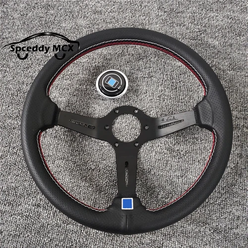 Imagen 2 del producto Spceddy-volante para coche deportivo, 14 pulgadas, 350mm, cuero perforado, cóncavo