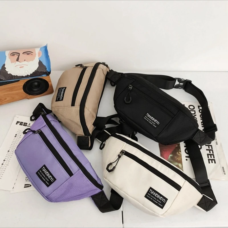 Women Men Chest Bags Nylon Shoulder Crossbody Bag for Phone 2024 Korean Sport Hip Sack Waist Pouch Fashion Girl Student Belt Bag