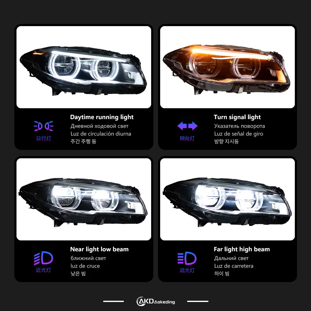 AKD-Lampe frontale de style de voiture pour BMW F10, lumières de sauna à LED, 2010-2017, 520i, 525i, 530i, F18, lentille de budgétaire DRL, accessoires automobiles