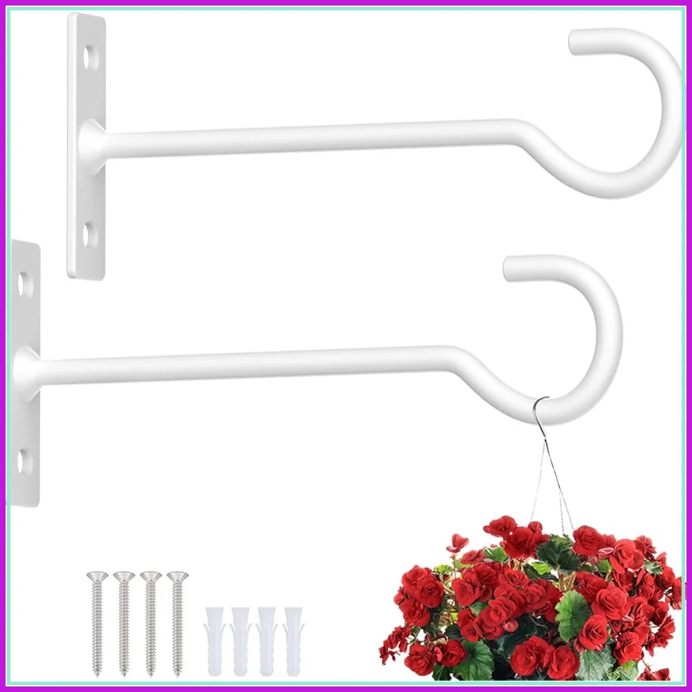 6-Inch Metal Plant Hangers for Hanging Baskets, Lanterns, Bird Feeders - Indoor & Outdoor Wall Decor, 2 Pack (White)