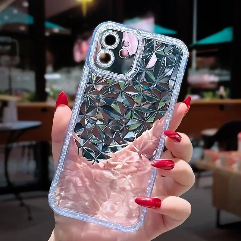 

Crystal Glitter Diamond Pattern Phone Case For iPhone 15 14 13 12 11 Pro Max X XR XS Max Transparent Shockproof Soft Back Cover