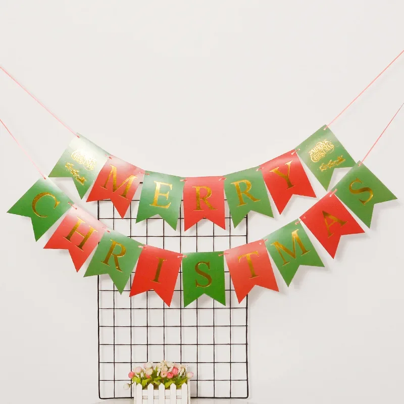 Christmas Red Green Swallowtail Flags Circular Dots Banner Hanging Backdrops Set for Christmas Party Christmas Tree Decorations