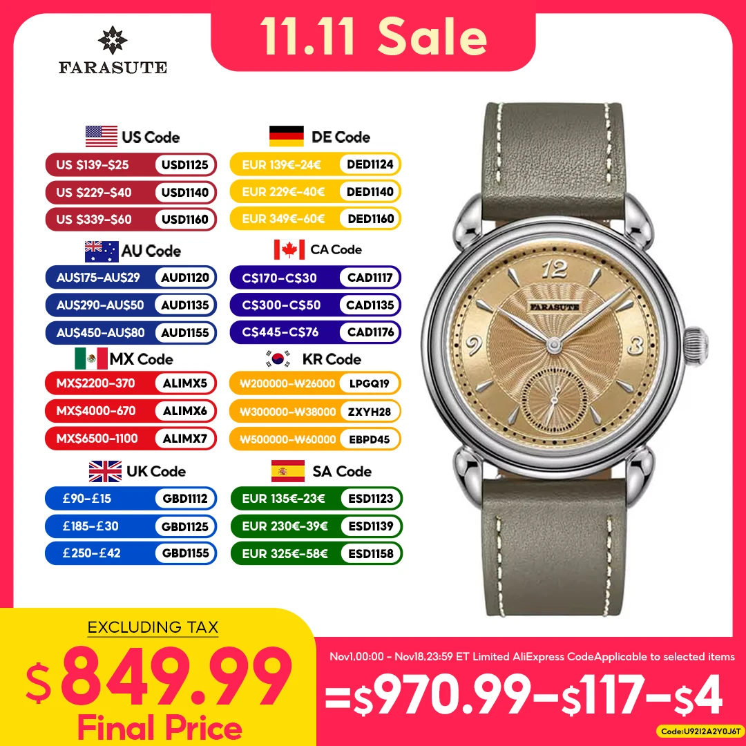 FARASUTE Top Brand Luxury Manual Mechanical Watch Mens Swiss SW261 Movement 5Bar Waterproof Stainless Steel Sapphire Wristwatch