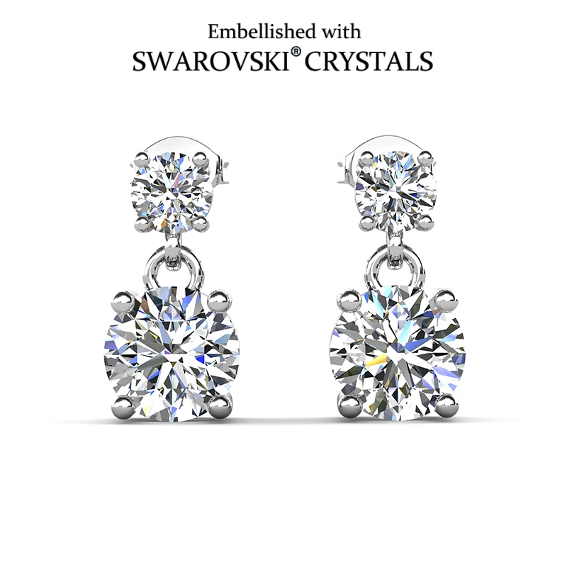 

Elegant Round Crystal Earrings Embellished with Swarovski Crystals Copper Silver Valentine Anniversary Stylish Jewelry