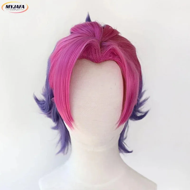 Cyshieda Kayn Peruca Cosplay LOL Heartsteel Shieda Kayn 30 cm Vermelho Misto Roxo Resistente ao Calor Cabelo Sintético Jogo Anime Perucas + Peruca C