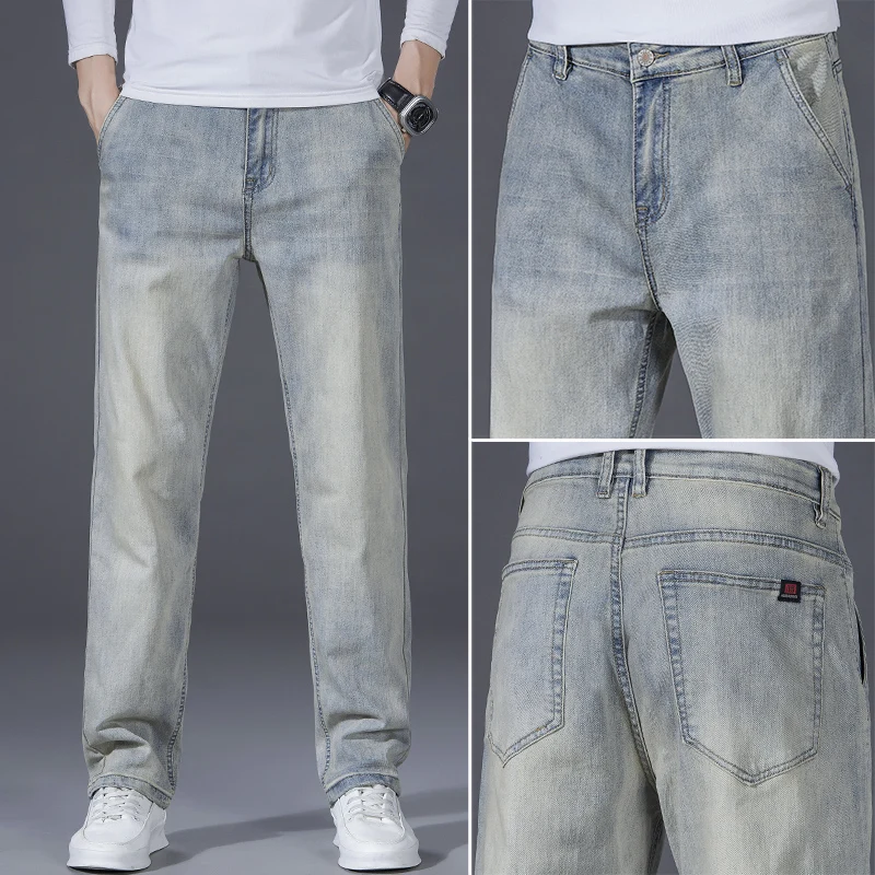 

New 2025 Spring Autumn Men Straight Loose Fit Stretch Elastic Retro Mud Yellow Casual Streetwear Comfort Daily Trousers Fashion