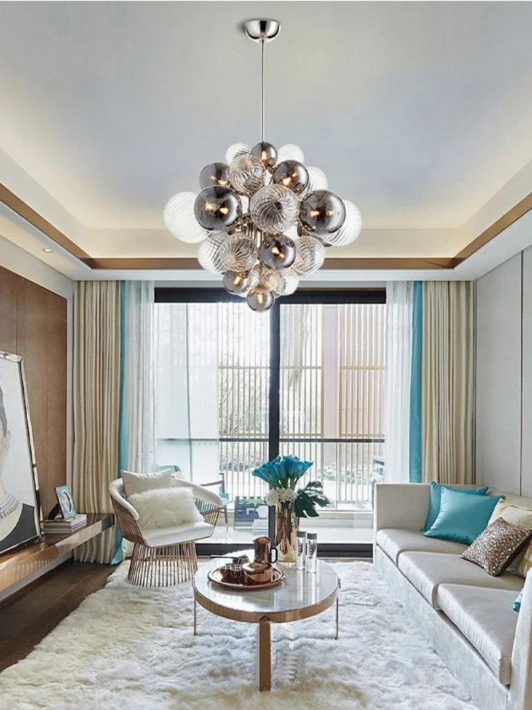 Modern Diamond-shaped Glass Bubble Ball Art Molecule Chandelier Nordic  Magic Bean Dining Room  bedroom Hanging Light