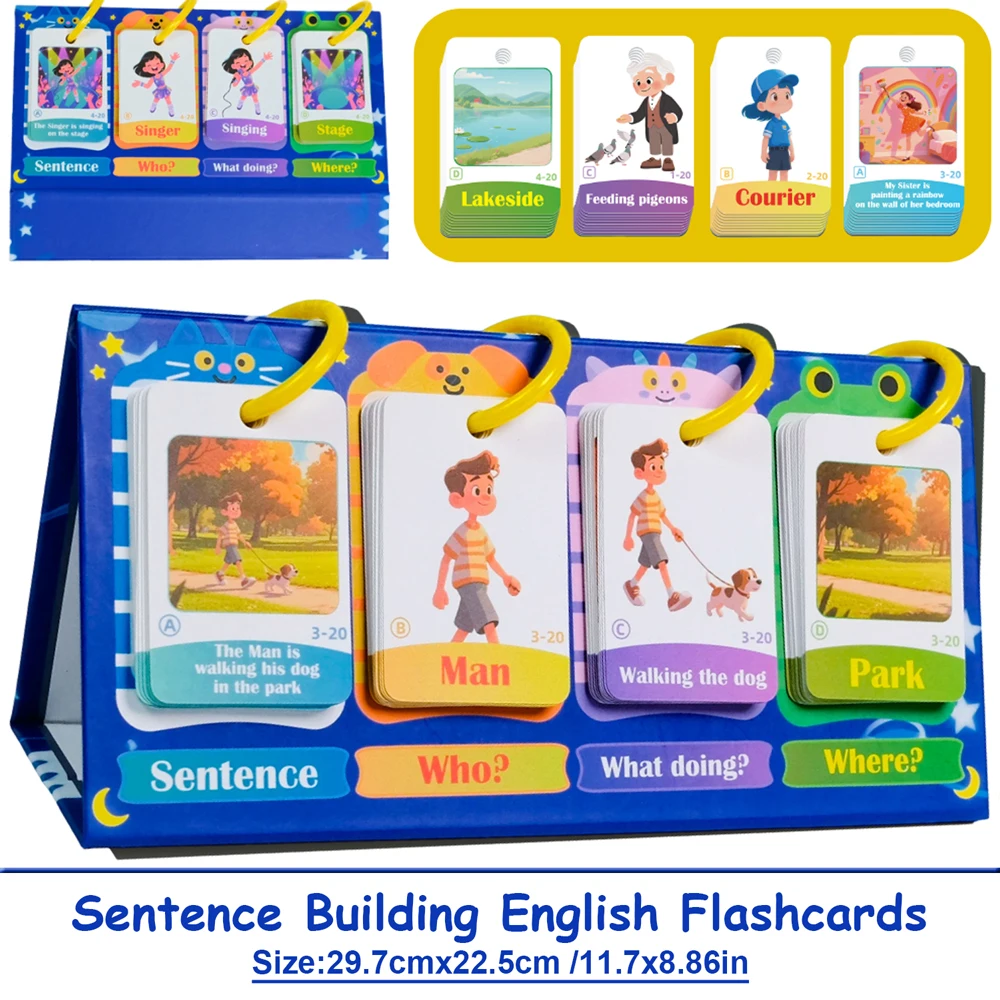 Sentence Building English Flashcards Who What Doing & Where 