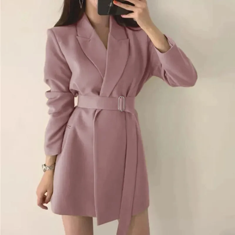 2025 Femme Leisure Long Sleeves Suit Coat Korean Lady Fashion Lace Up Top Jacket Spring Autumn Women Solid Color Blazer Outwear
