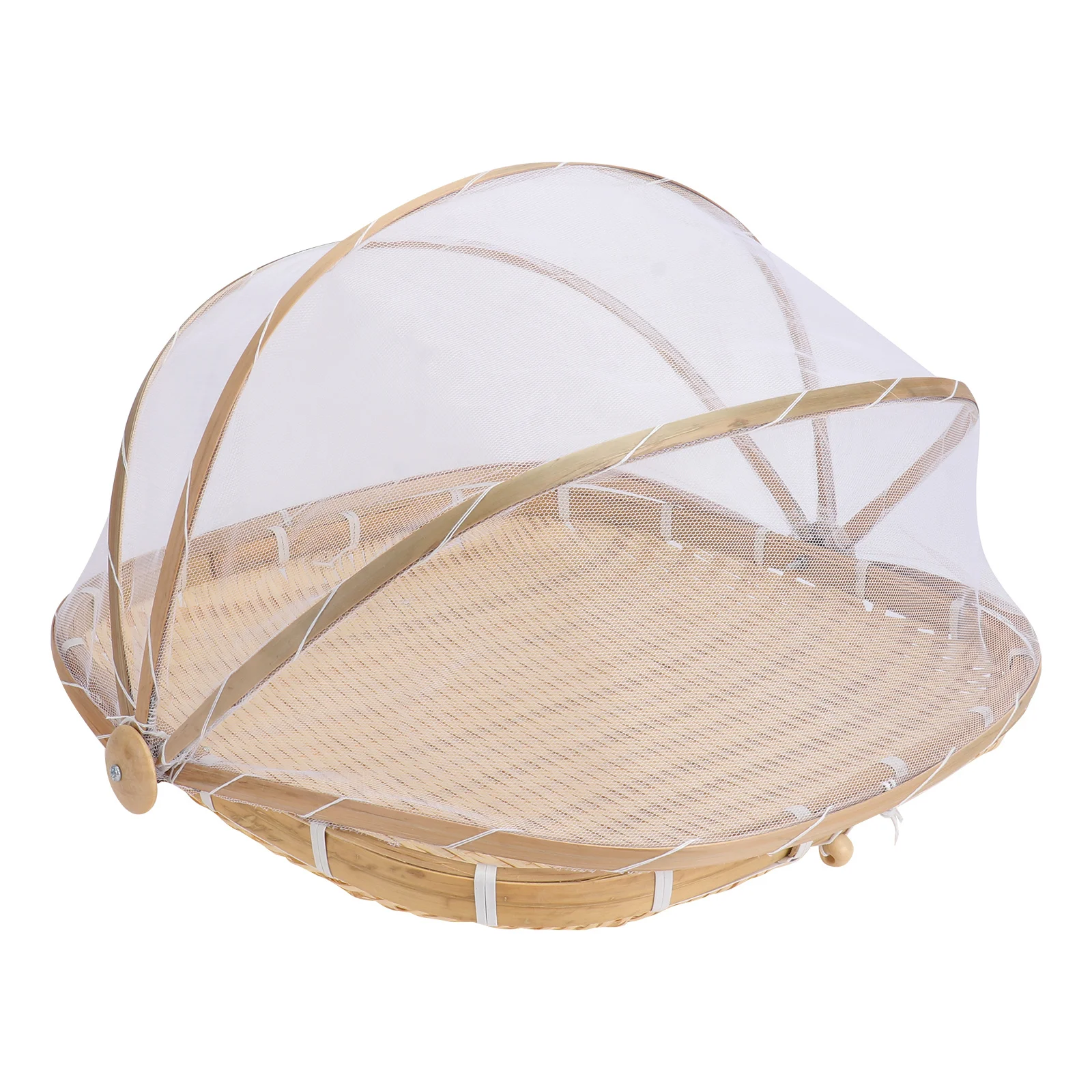 

1Pcs Food Tent Basket Bamboo Woven Detachable Dustproof Cover Large Capacity Storage Basket for Fruit Vegetable Bread Serving