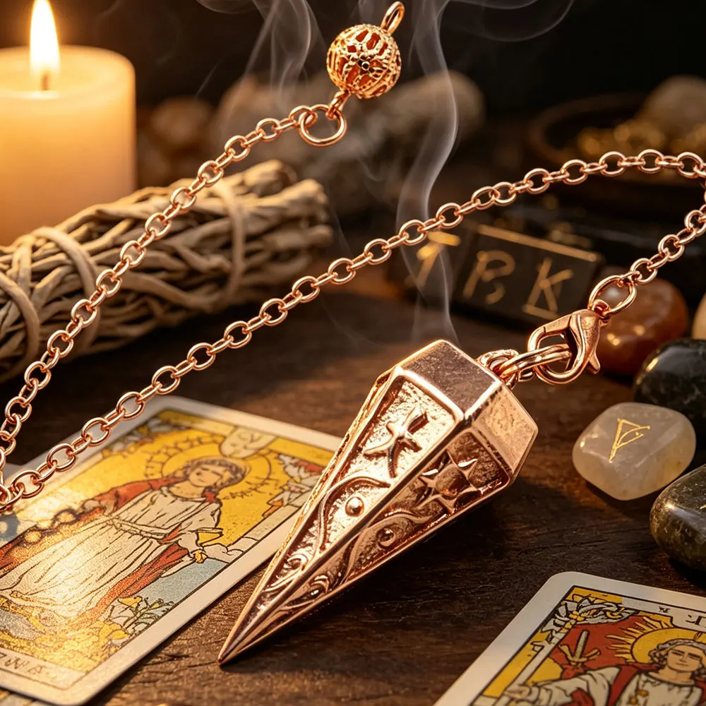  Retro Rune Metal Pendulum for Divination Dowsing Gold Color Copper Healing Point Pendulum Home Decor Spiritual Pendulo x335