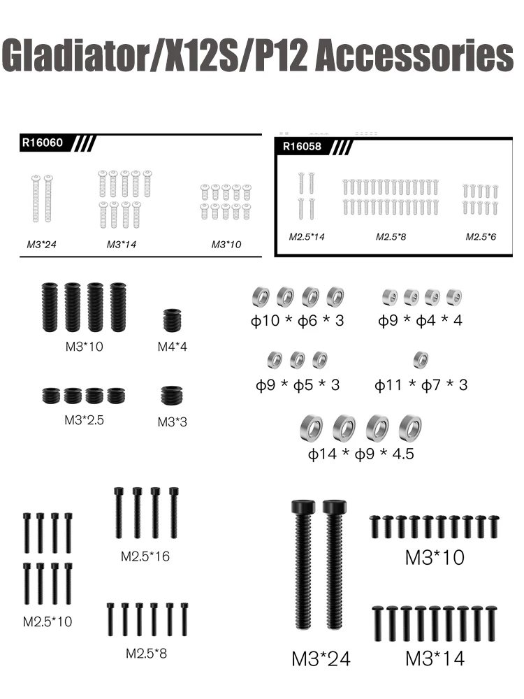 

Gladiator/X12S/P12 Accessories Ball Head Screw Nut Bearing Sink Head Cup Head Round Head Machine Meter Screw