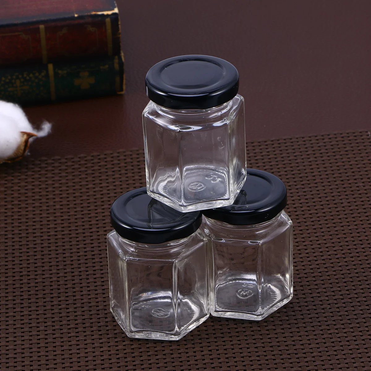 

45ml Hexagon Transparent Honey Glass Storage Bottle Empty Jar Nut Sugar Canister Kitchen Storage Glass Bottle
