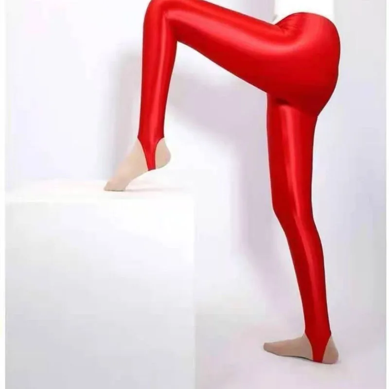 

Satin Gloss Elastic Step-on-the-foot Shiny Wet look Tights Sexy Stockings Yoga Pencil pants Leggings Sport Women fitness 4XL-M