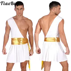 Mens Mr Toga Costume Ancient Greek God Toga Gladiator Cosplay Outfit One Shoulder Ruffle Dress Knight Warrior Fancy Dress Up