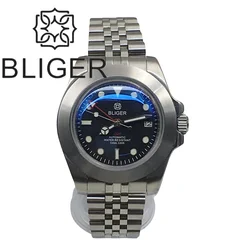 BLIGER 40mm Men Luminous Mechanical Wristwatches Dome glass/AR coating Dome glass  GMT Hand Black Dial