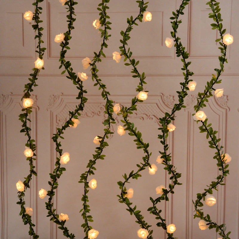 

3/Meter Led Artificial Rose Flower String Lights Wedding Centerpieces Decorations Home Decor Glowing Fake Plant Vine with Lights