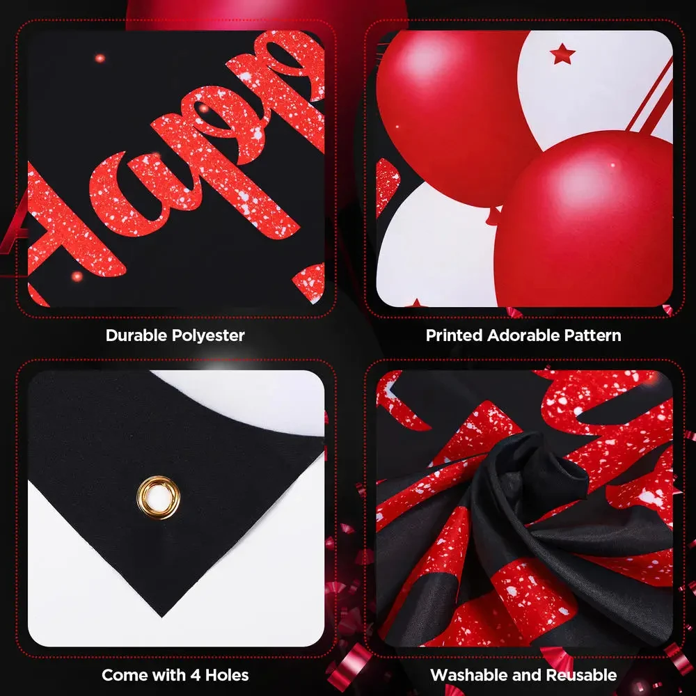 Red Birthday Banner Decorations Balloons Party Decorations Photo Booth Background for Women Girls Birthday Anniversary Party Sup