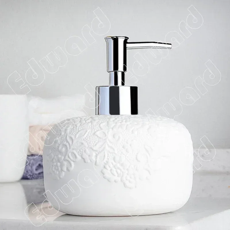 Household Use 1 Piece Wash Gargle Shampoo Dispenser Ceramic Lotion Bottle Press Type Bottle Bathroom Light Luxury Cup Mug Jar