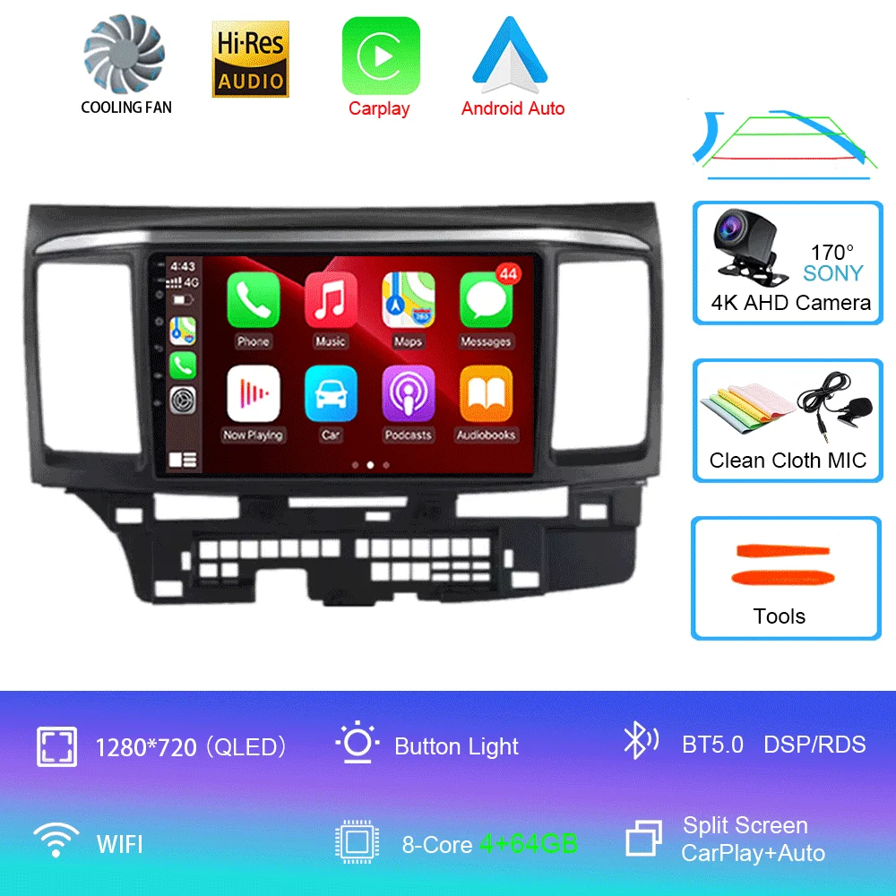 Voor MITSUBISHI LANCER 9 10 X 2008 2009 2010 2011 - 2016 9 inch Android 16 autoradio stereo audio GPS speler Carplay Auto scherm