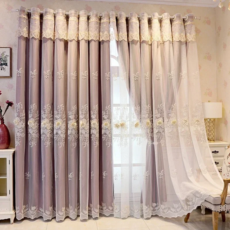 Chinese Style Light Luxury Curtains for Living Room Bedroom Dining Room Modern Minimalist Relief Embroidered Shading Curtain