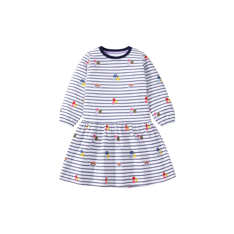 

New Printed Children's Dress Autumn Striped Cotton Girls' Dress