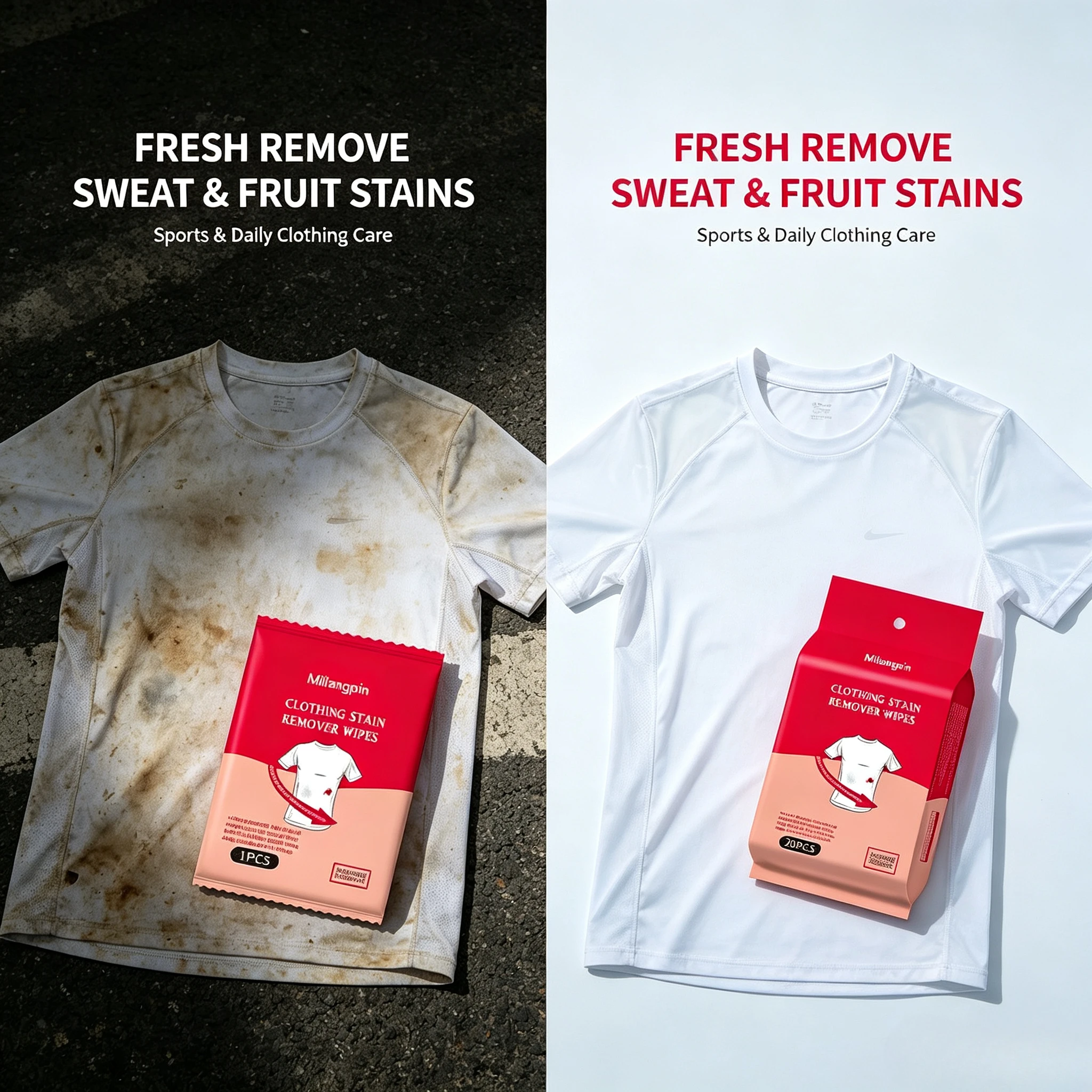 Clothing Oil Stain Remover Cleaning Wipes, an Essential for Being out and About, Individually Wrapped for Easy Use and Storage.