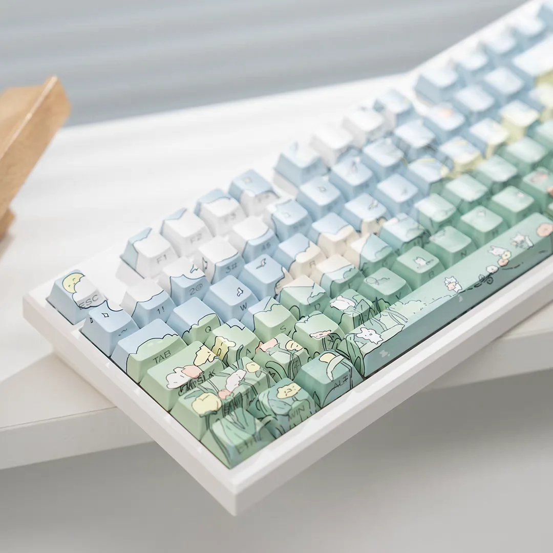 

Lotus pond moonlight side engraved keycap comic wind pbt material five sides hot sublimation