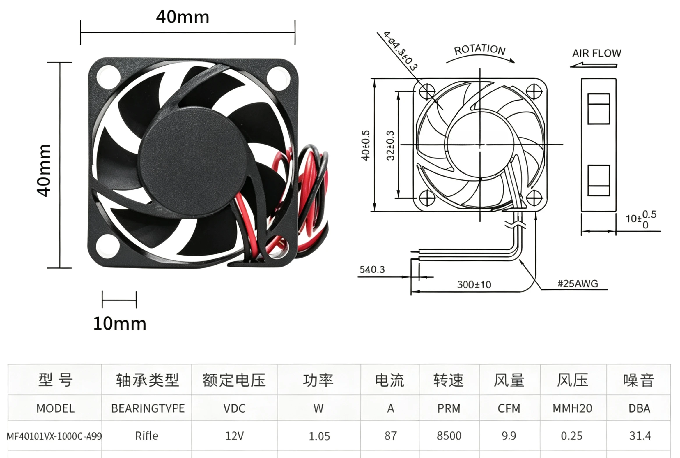 2PCS High‑Airflow Cooling Fan MF40101VX‑1000C‑A99, Brand‑New 4010 4CM 12V Silent Fan For SUNON