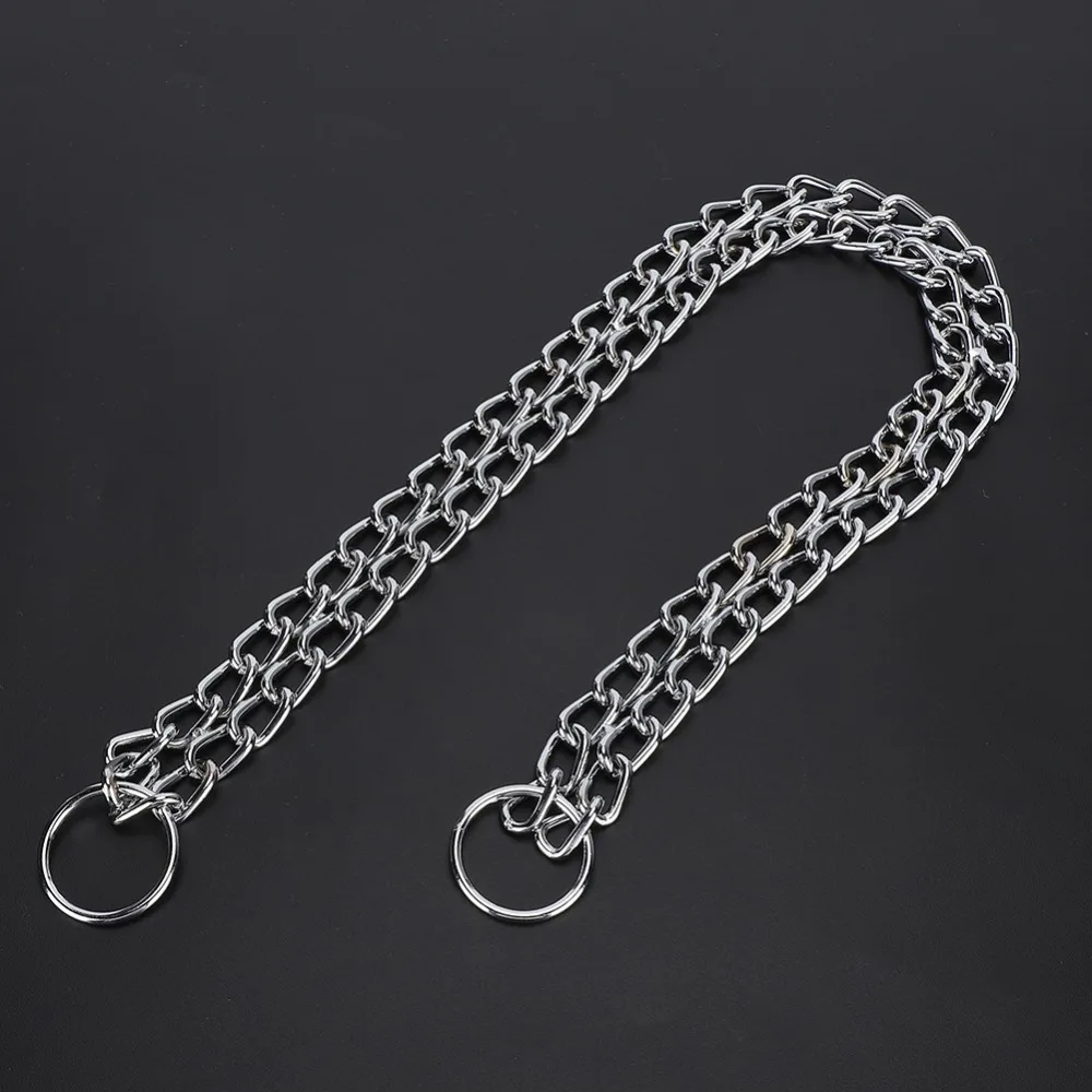 Verchromtes Doppelketten-Hundehalsband, verstellbares, robustes Metall-Hundehalsband, solides Doppelketten-Halsband für Haustiere in Chrom-Ausführung.