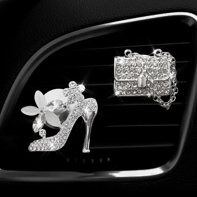 Car Air Freshener Auto Outlet Perfume Clip Bling Car Accessories Diamond Bowknot Scent Bottle Car Accessories Interior Woman