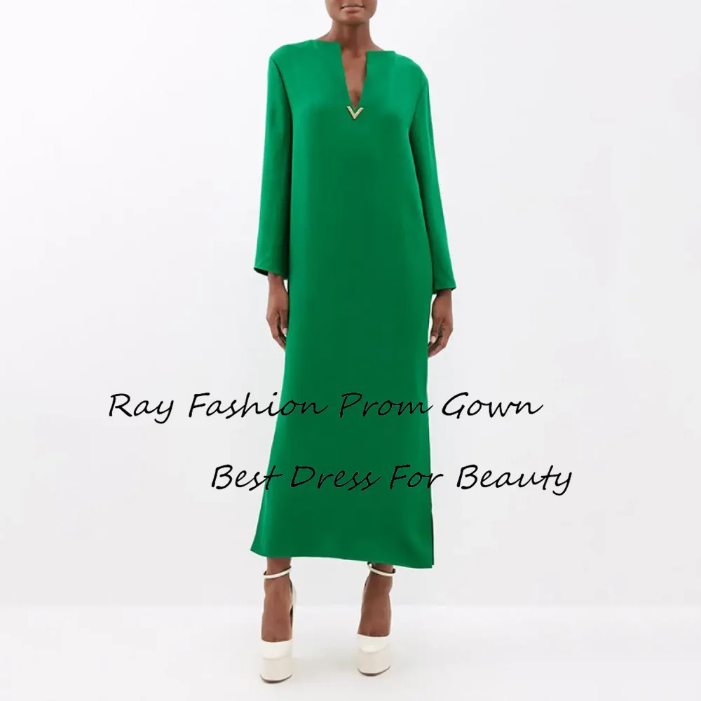 Ray Fashion Straight Evening Dress V Neck With Full Sleeves Ankle Length For Women Formal Occasion فساتين سهرة Saudi Arabia