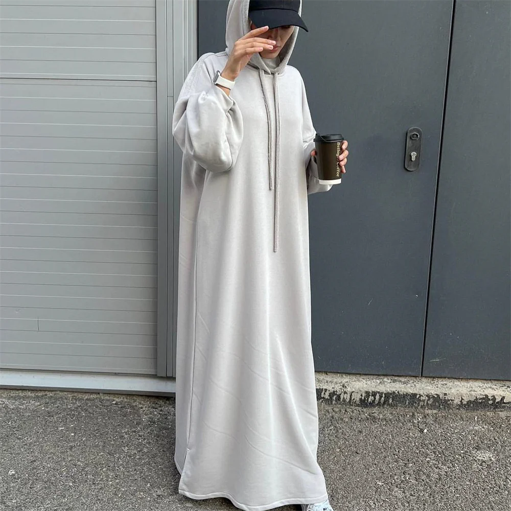 2024 Ramadan Eid Modest Warm Winter Abayas With Hat Muslim Women Abaya Dress Robe  Arabe Female Morocco Kaftan Islam Clothing