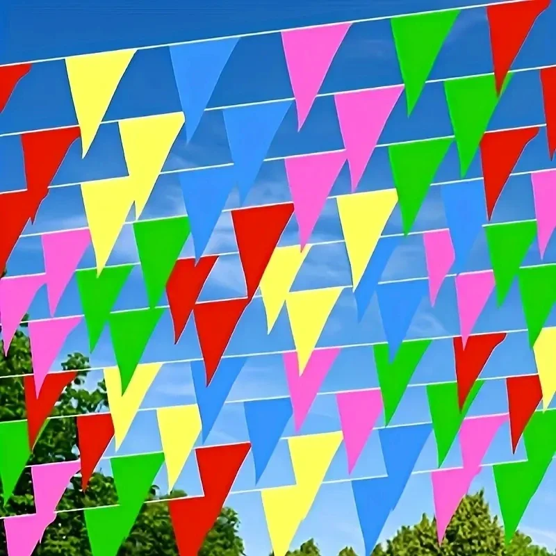 Banderines triangulares de colores pequeños, Bandera de apertura para celebración de boda, cuerda de seguridad, cinturón de aislamiento, Bandera de advertencia