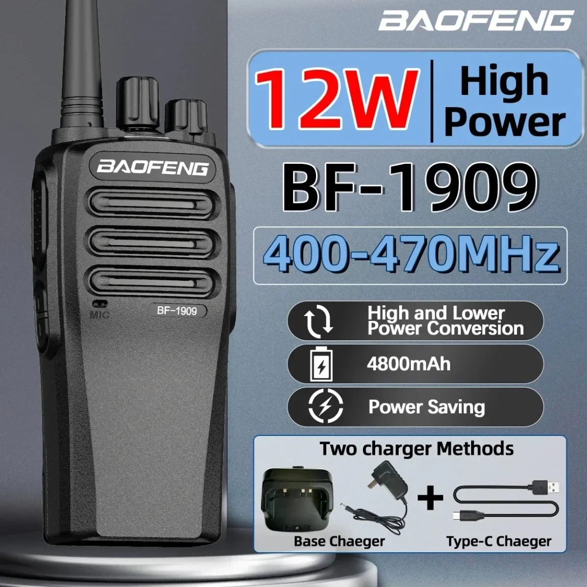 

BF 1909 12W BaoFeng High Power Walkie Talkie Long Range Two Way Radio Type C Charging Transmitter Upgrade BF 888S UV 5R UV 82