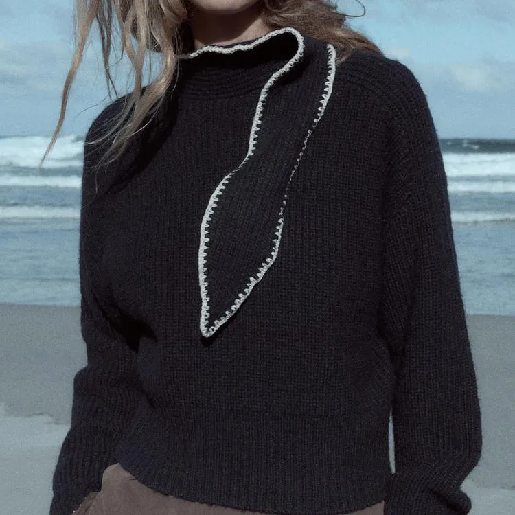 Inverno nova chegada feminina longa sve malhas gola laço design casual fino ajuste sle facionable nó topo