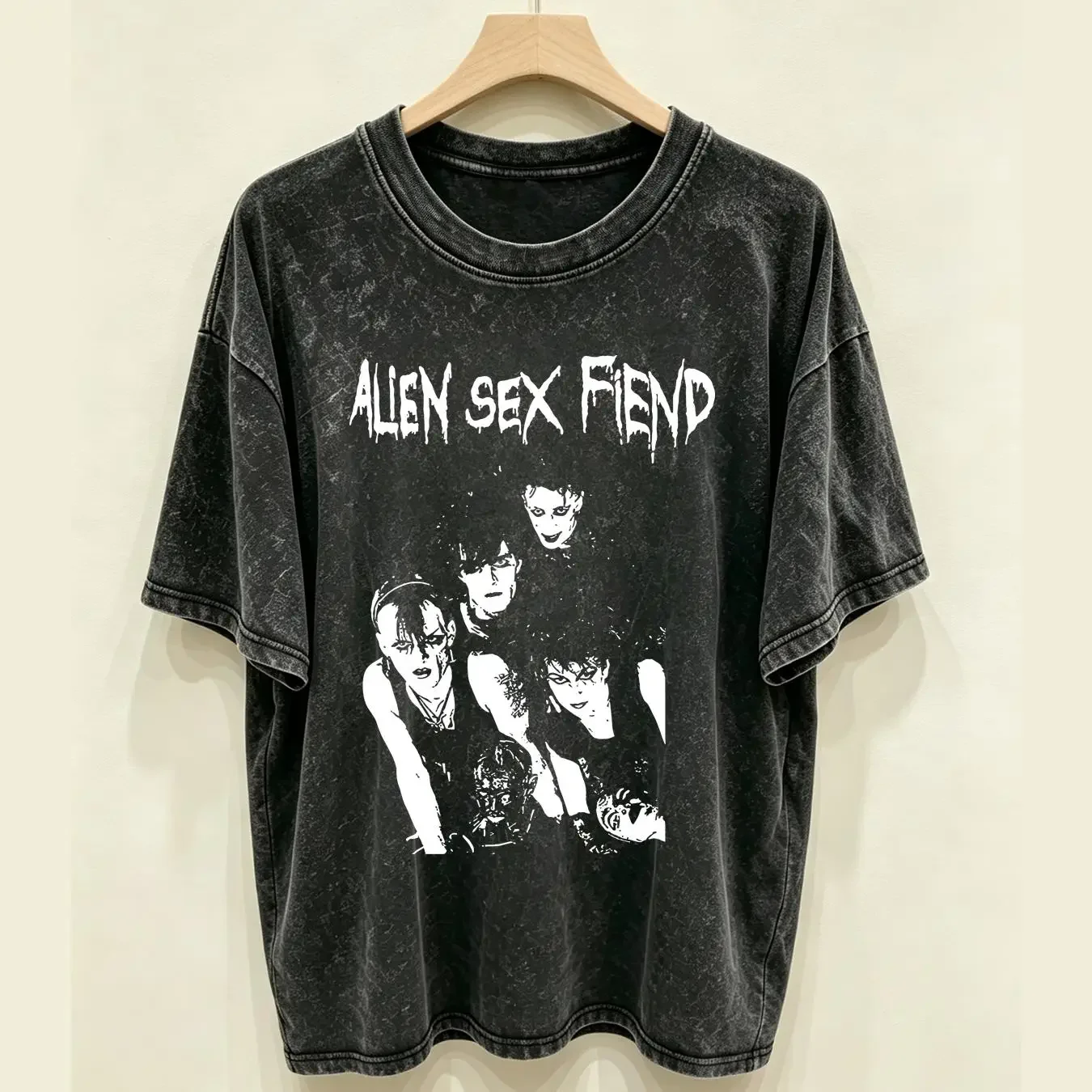 washed T Shirt Ladies Alien Sex Fiend Band Photo Official Womens Girls vintage Washed homme Slightly graphic fashion