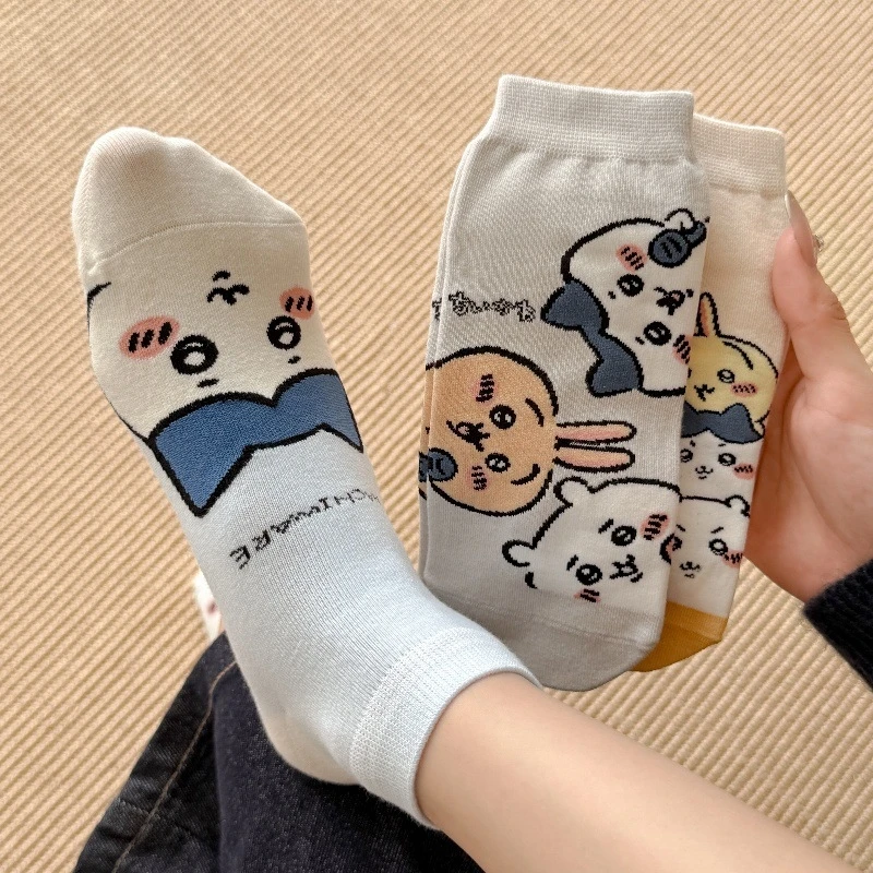 5 pares de calcetines Chiikawa Usagi Hachiware calcetines náuticos mujeres verano Casual calcetines tobilleros bajos algodón transpirable calcetín absorbente de sudor