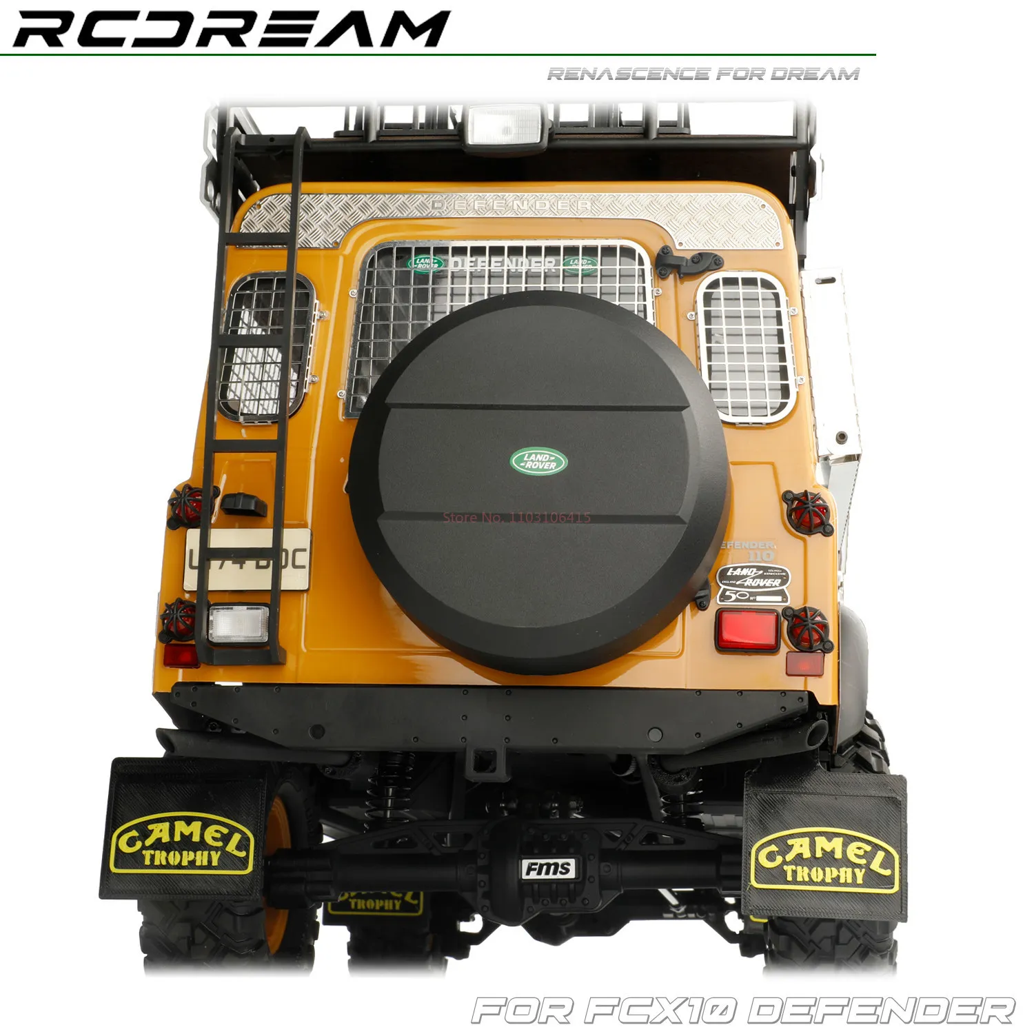 Rcdream fcx10 camelo copo defender carro de controle remoto shi dun lama filme bloco tubo escape defender simulação acessórios rc