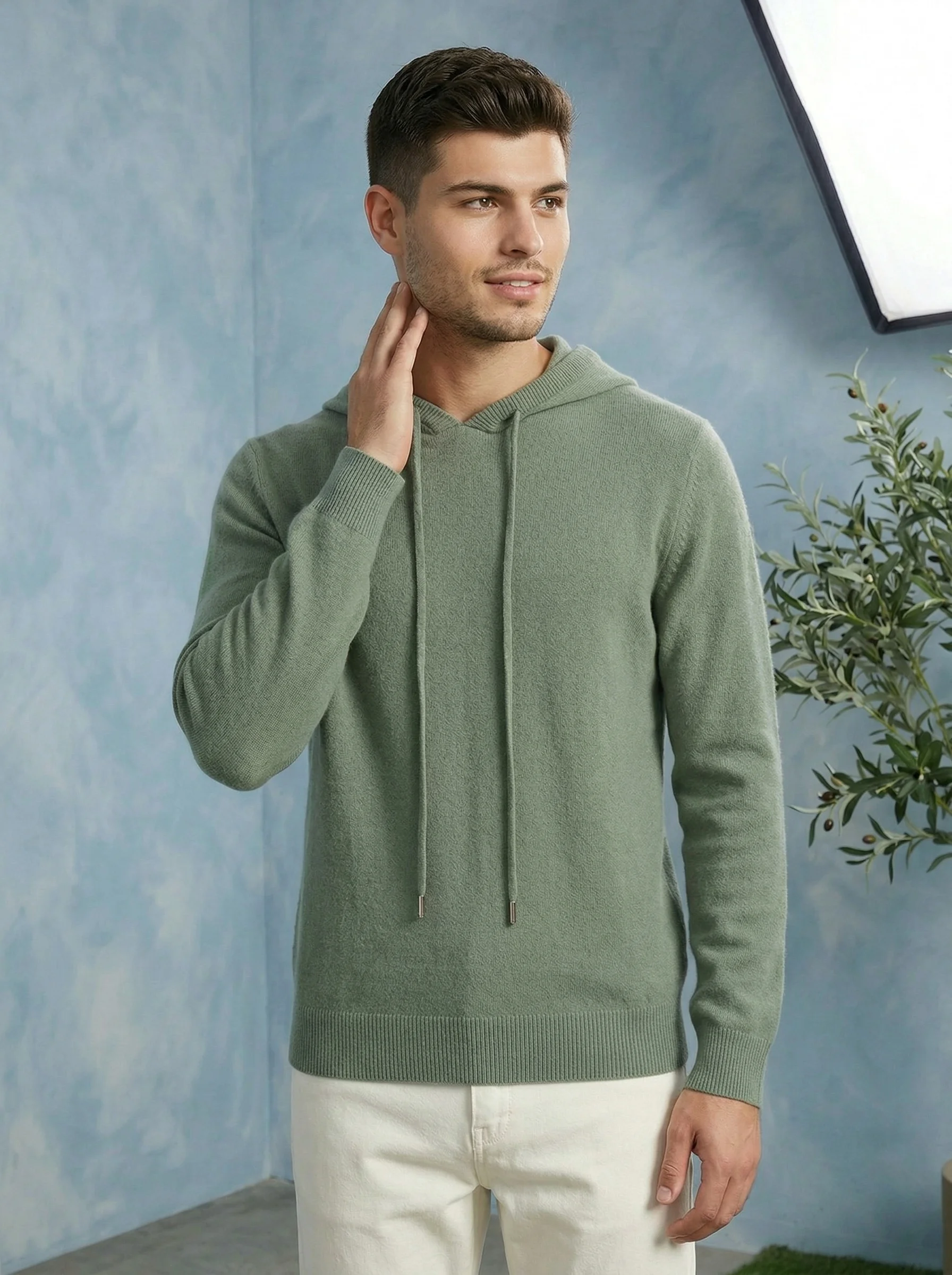 

Высококачественный мужской кашемировый свитер с капюшоном на осень-зиму, с длинным рукавом, повседневный, свободный, из 100% мериносовой шерсти, кардиган, трикотажная одежда, топы