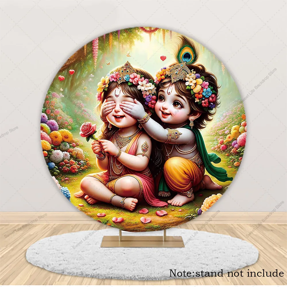 Krishna الطفل غطاء خلفية مستديرة استحمام الطفل حفلة عيد ميلاد الديكور الهندي غطاء دائرة التصوير الدعامة