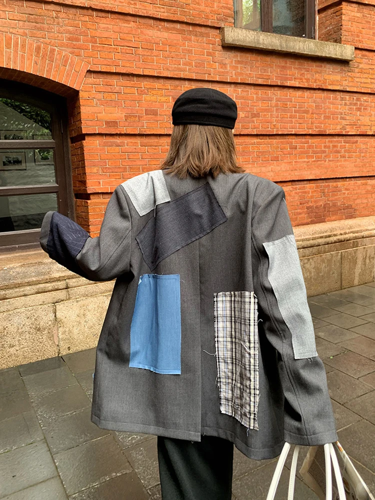 FANAN スプライシングコントラストカラーブレザー女性のためのシングルブレストファッションストリートジャケット女性コート 2025 秋の新潮