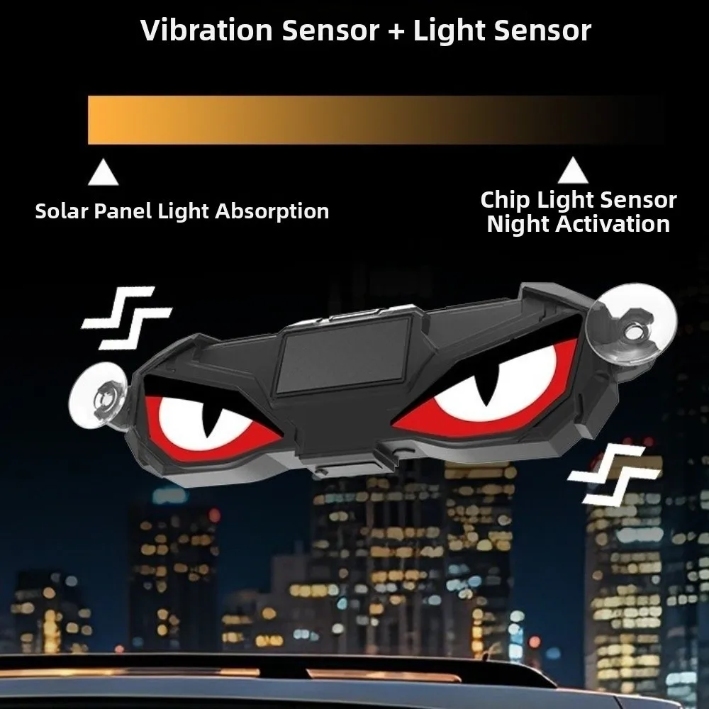 Wireless Solar LED Car Light Vibration Lights on Dynamic Display Car Warning Light Suction Cup Devil Eyes Car Lights