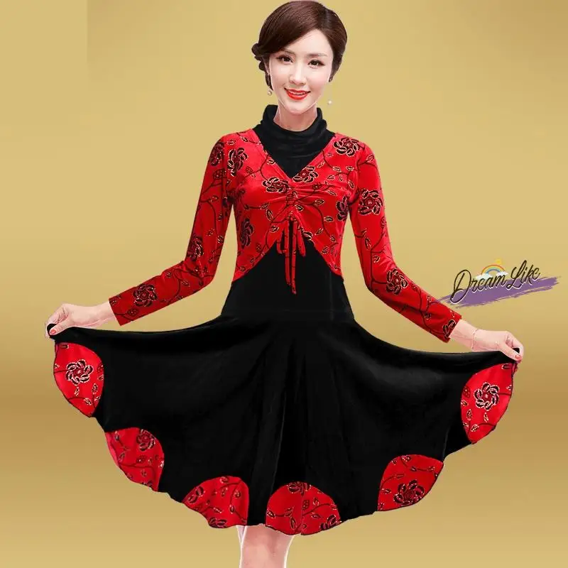 

Новая женская одежда для танцевальных выступлений Cloud Square Dance Ensemble с длинными рукавами для женщин среднего и старшего возраста