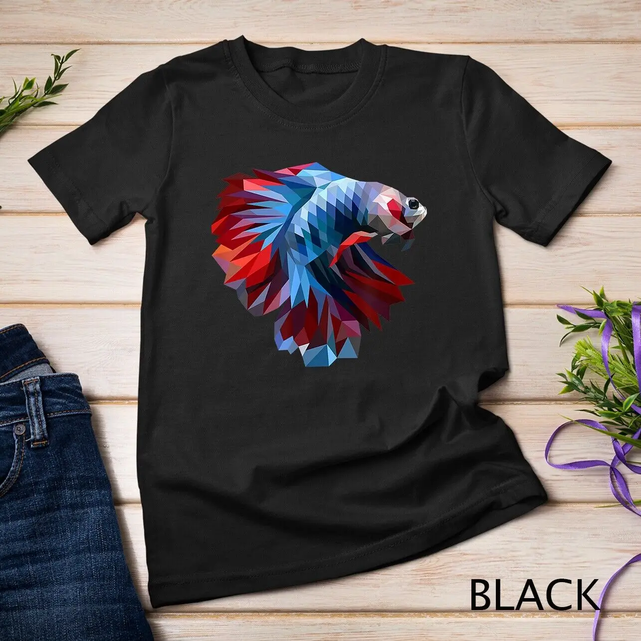 Camiseta con estampado geométrico colorido de pez Betta, camisa Unisex para el día del nacimiento, papá, mamá, niño y niña