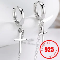 Stamp 925 Sterling Silver Cross Pendant Hoop Earrings Hypoallergenic Earrings Women Men Gifts